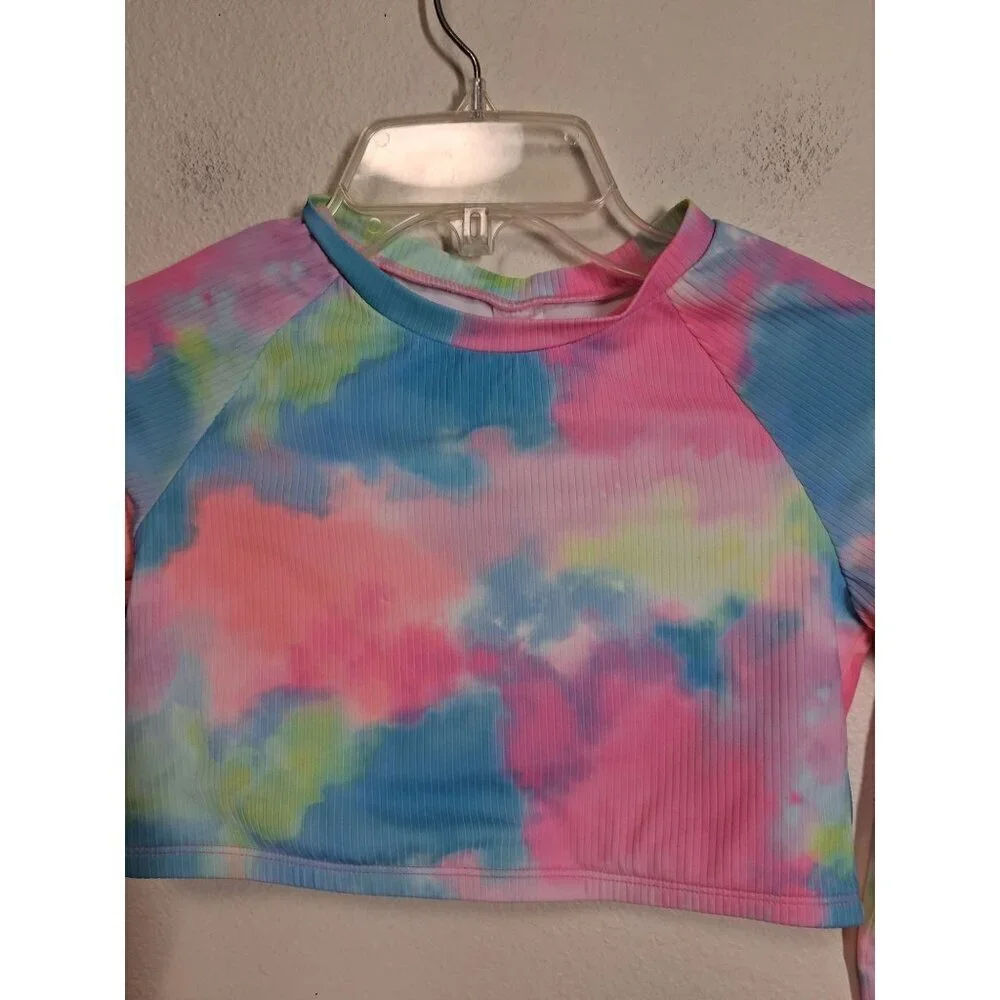 NWT Cat & Jack Swim Rash Guard Long Sleeve Summer Colorful Girls Size XL (14)